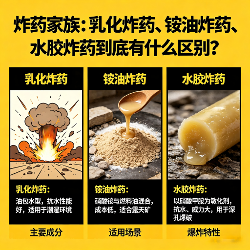 华宁炸药家族：乳化炸药、铵油炸药、水胶炸药到底有什么区别？